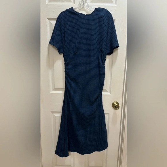 Bimba Y Lola Midi Dress Blue Black Stripe Side Rouching Flounce Bottom Size Med - Picture 1 of 9
